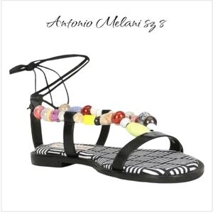 New Antonio Melani Beaded Leather Flat Sandals Sz 8